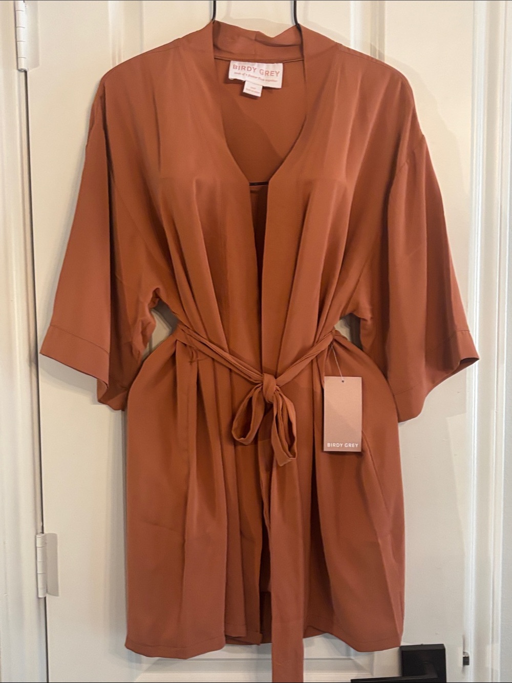 Birdy Grey Terracotta Short Kimono Robe with Tie. Bridesmaid Wedding. Size XS/S